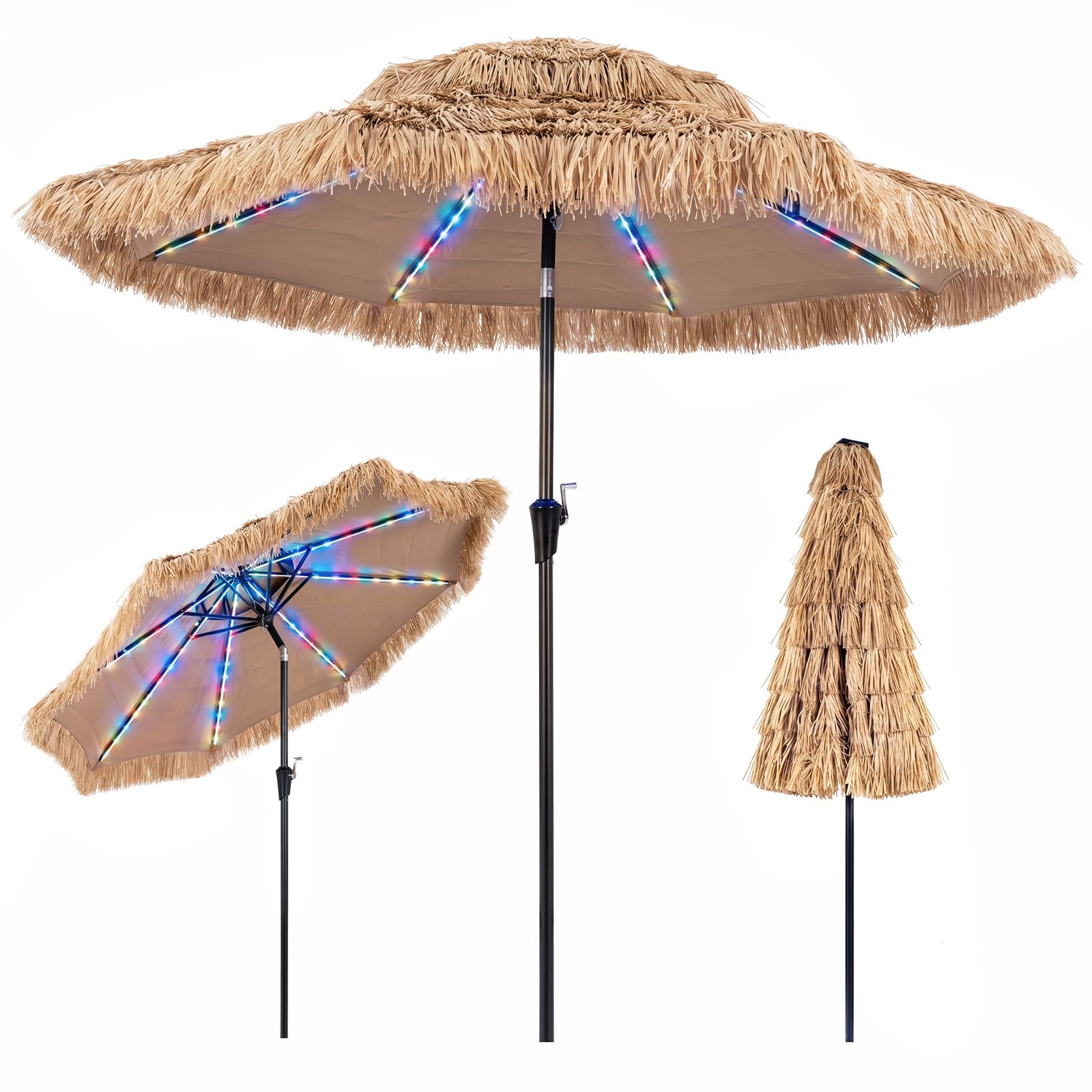 Tangkula 9 FT Solar Tiki Patio Umbrella | PE Grass